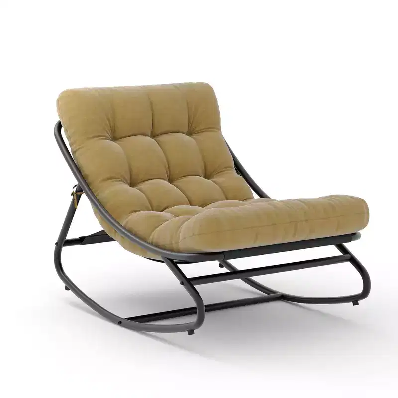 Tan Oversized Papasan Rocking Chair C 450lb Capacity E-Coated Iron Egg Recliner with Cushion for Indoor/Outdoor Lounge (Living Room/Patio/Garden)