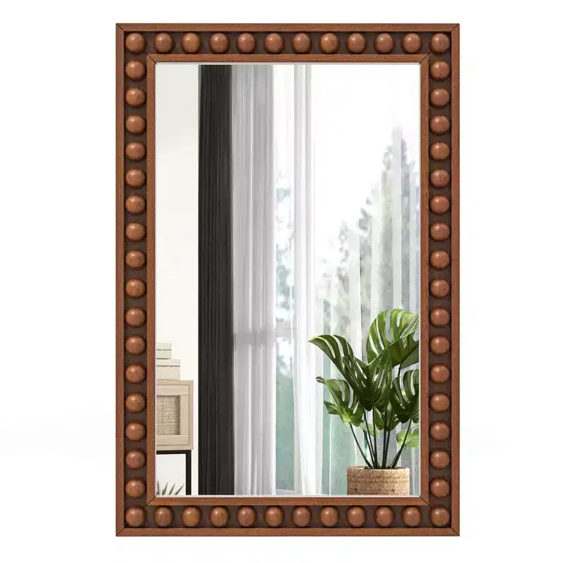 Costway 24 x 36 Rustic Decorative Wall Mirror with Solid Wood Frame Beads for Living Room Brown/White
