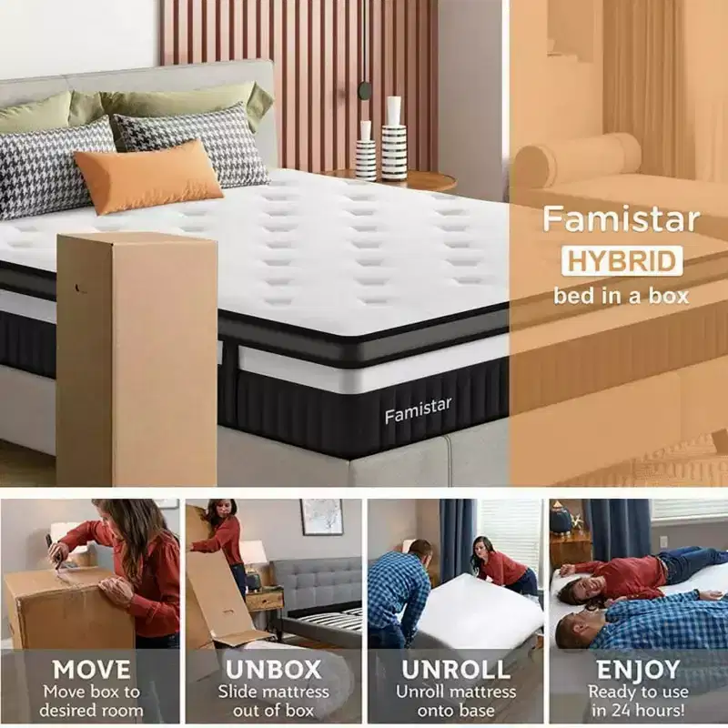 14 Inch Queen Hybrid Mattress, Medium Firm, Memory Foam & Pocket Coils