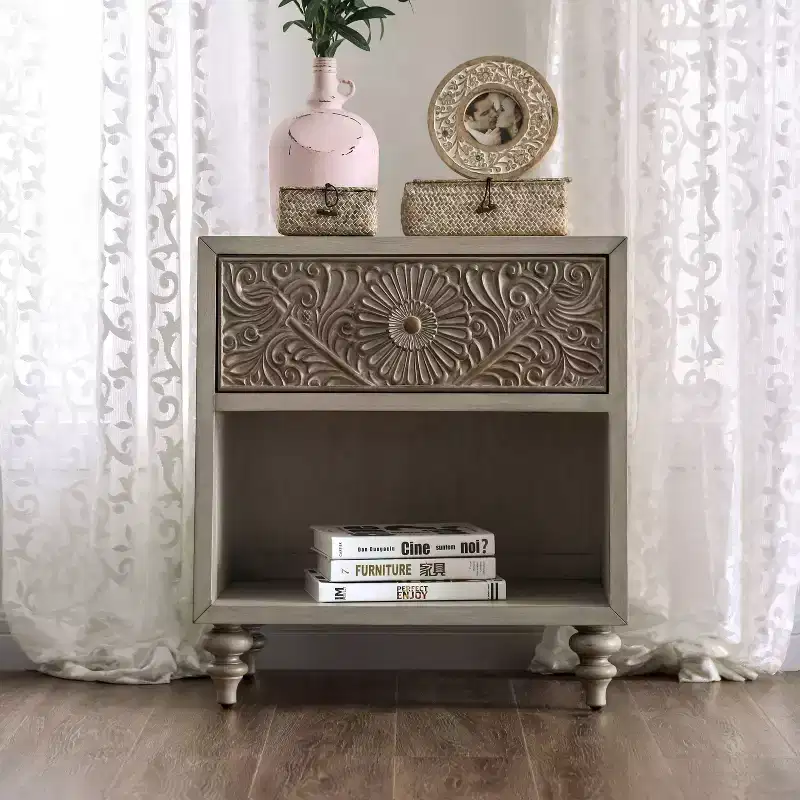 HOMES: Inside + Out Del Grande USB Outlet Nightstand Antique White/Beige