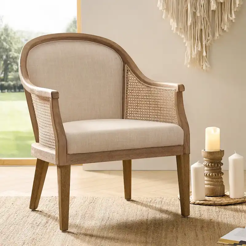Danilo Farmhouse Rattan Solid Wood Armchair with Solid Wood Legs by HULALA HOME