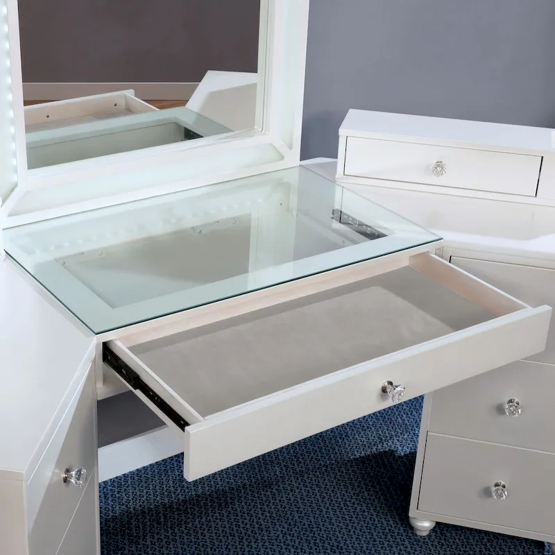 Furniture of America Ulru Transitional Solid Wood 3-Piece Makeup Vanity Set with LED