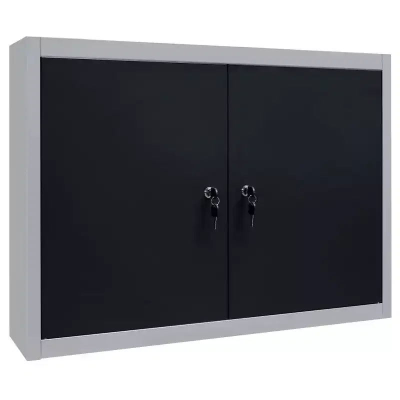 vidaXL Wall Mounted Tool Cabinet Industrial Style Metal Gray and Black - Gray