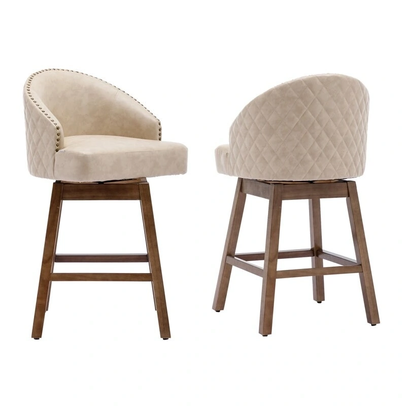Swivel Wood Counter Height Bar Stools with Footrest (Set of 2)
