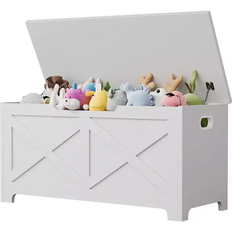 39.4'' Storage Bench, Wooden Storage Chest with 2 Safety Hinges, 300 Lbs Large Toy Chest with 2 Handles, Easy Assembly, for Entryway, Bedroom