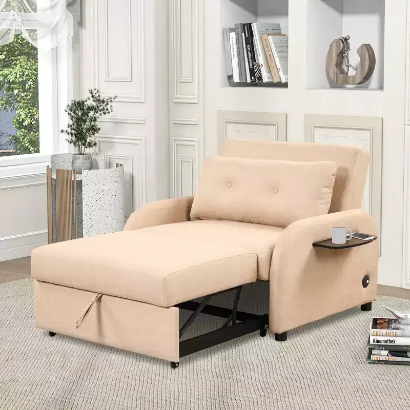 MAYEERTY Pull-out Sofa Sleeper 3 in 1 with Charge for Living Room Recreation Room Beige