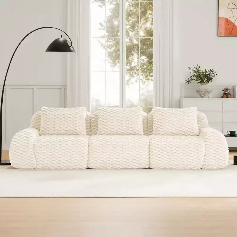 114 Modular Sectional Sofa Flannelette 3-Seater Deep Seat Buckle No Assembly Cream