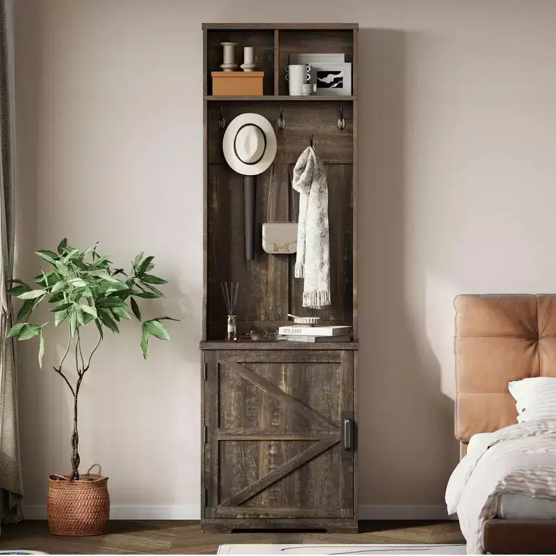 77 Modern Hall Tree with Shoe Storage & Coat Rack - Sturdy Mudroom Organizer for Entryway, Hallway | Freestanding Cabinet & Hanger