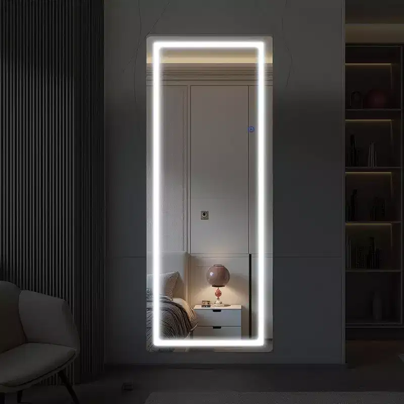 LED Aluminum Frameless Silver Full-Body Rounded Rectangle Mirror