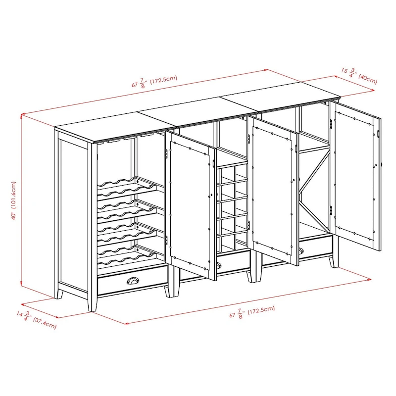 3-Pc Modular Wine Cabinet Set, Espresso - 22.64 x 15.75 x 40 inches