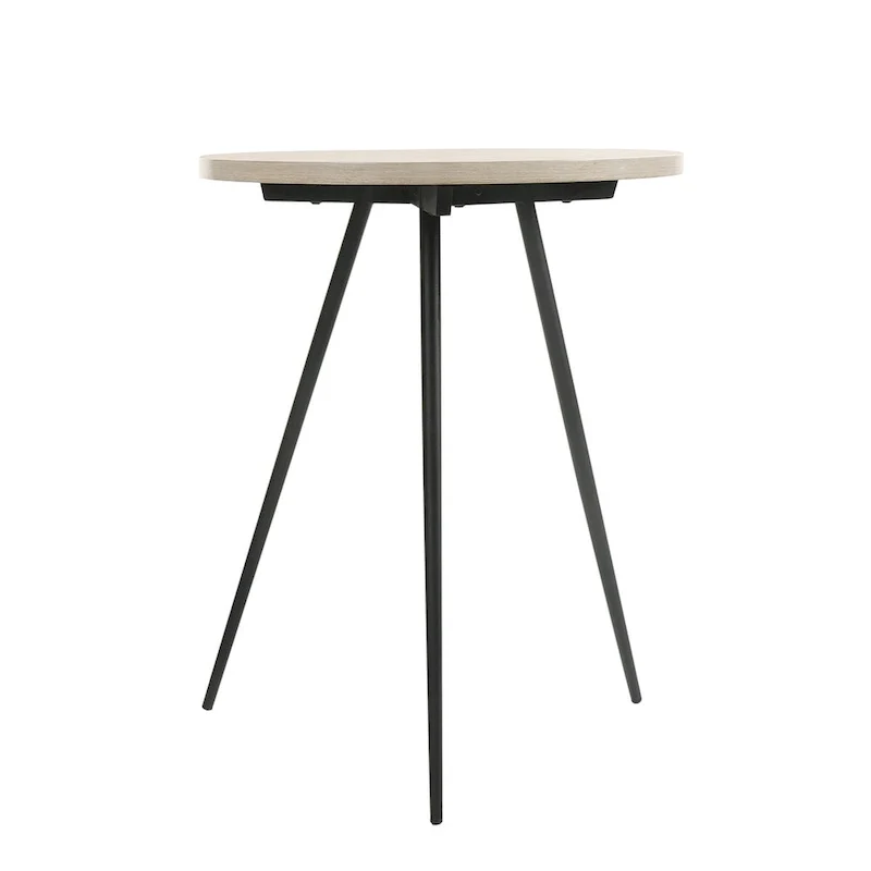 Round Side Table with Metal Base in Oak White and Black