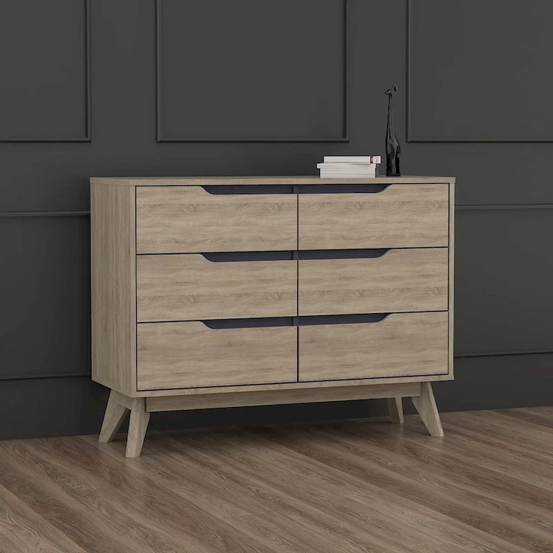 Carson Carrington Eskilstuna Mid-century Oak and Grey Wood 6-drawer Chest
