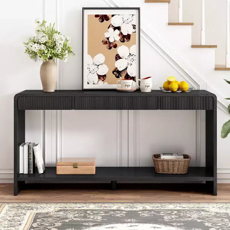 TUYOHW 3-Drawer Farmhouse Console Table with Vertical Slats, Entryway Table Couch Table Sofa Table for Living Room, Hallway or Behind Sofa