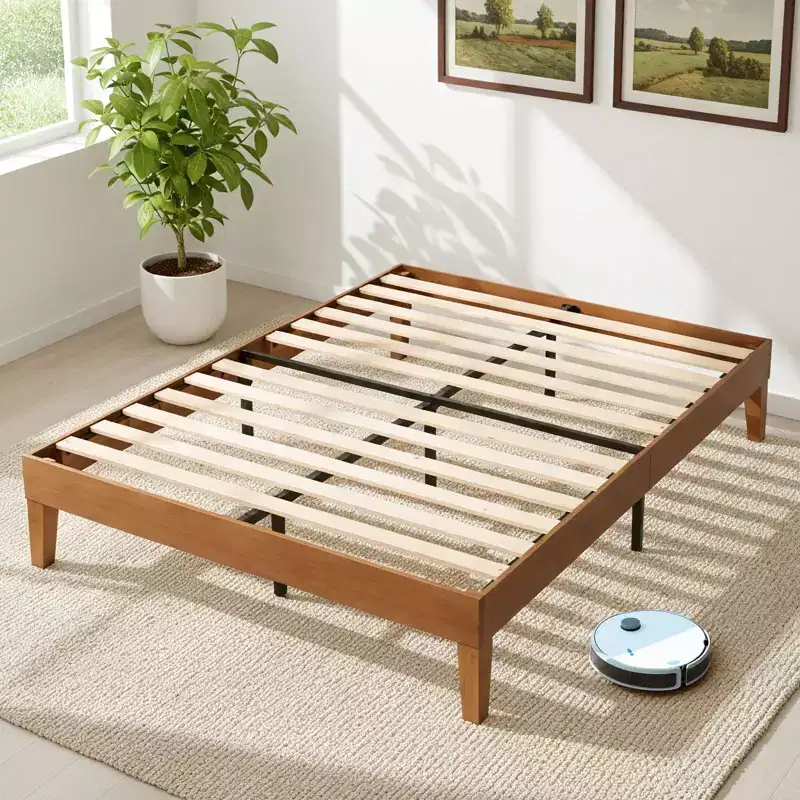 JIONJOY 12-Inch Full Wood Platform Bed Frame, Solid Rubberwood Bedframe, Heavy Duty Mattress Foundation, Easy Assembly, Natural Wood