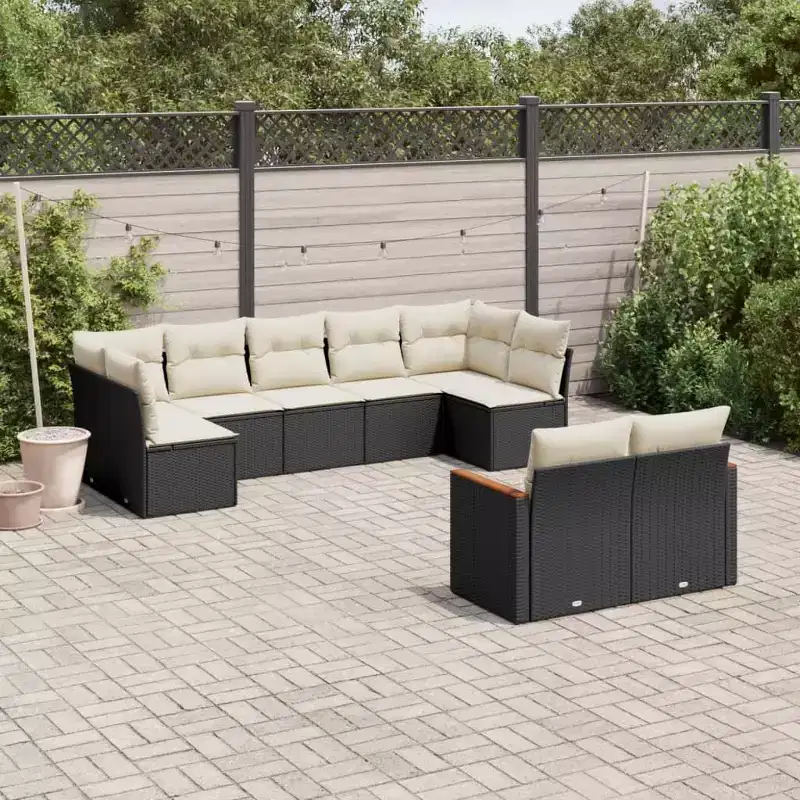 vidaXL 9 Piece Patio Sofa Set with Cushions Black Poly Rattan