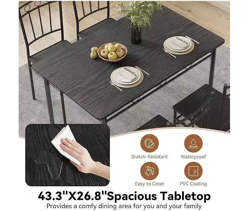 Dyonery Restaurant set 4-person dining table set, shaped dining table set, 4 chairs, space-saving kitchen dining table set, suitable for small Spaces