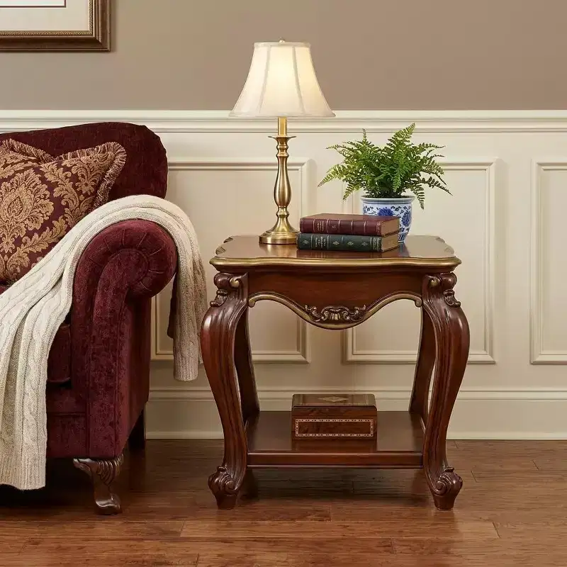 HomeRoots 24 Oak Solid Wood Square End Table With Shelf
