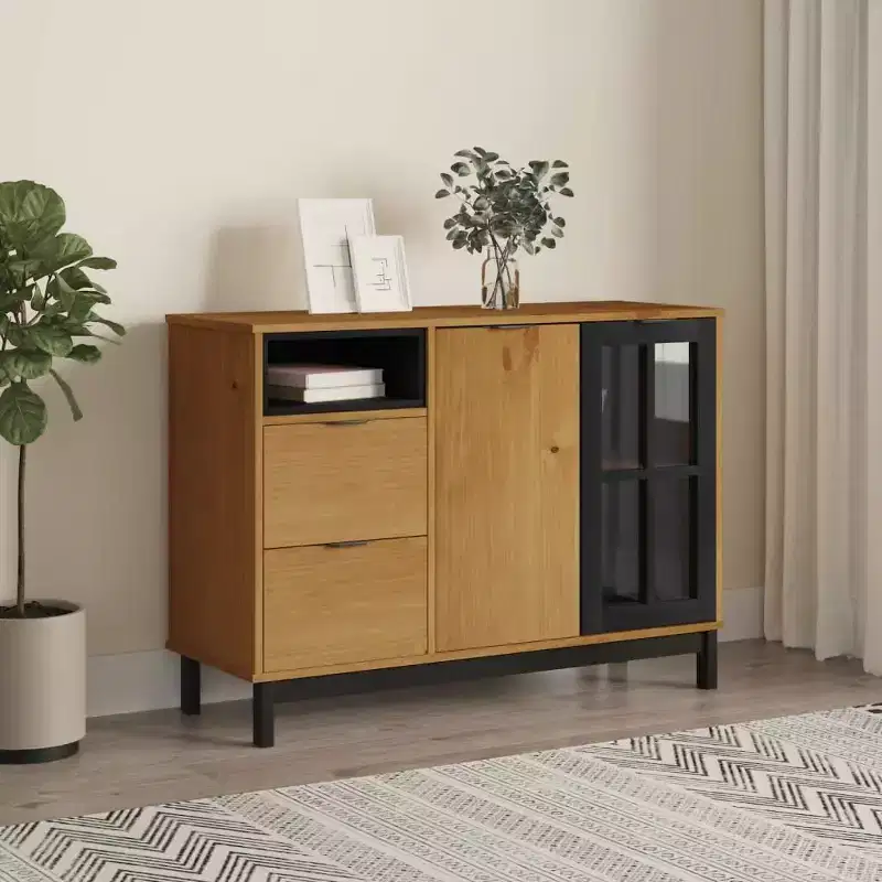 Sideboard with Glass Door 43.3x15.7x31.5 Solid Wood Pine