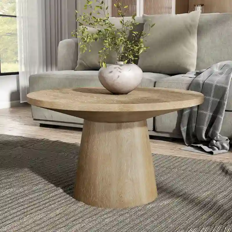 Furniture of America Vitten Modern Round Solid Wood Pedestal Coffee Table