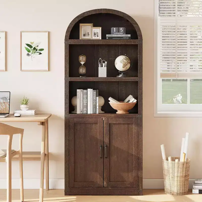 3 Shelf Arched Bookcase, Farmhouse Wooden Bookshelf, Tall 71.65 Inch Display Storage Rack for Home Office, Living Room, Bedroom, and More