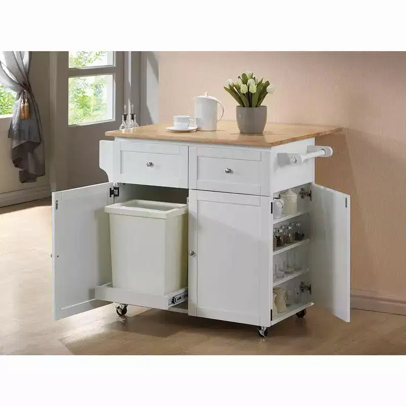 HomeStock 36 in.H Wood Kitchen Carts with 3 Doors and 1 Shelf