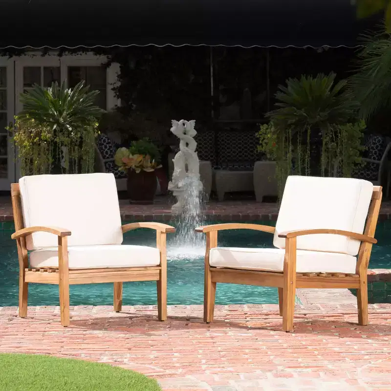 Christopher Knight Home Peyton Outdoor Acacia Wood Club Chairs with Water-Resistant Cushions (Set of 2)