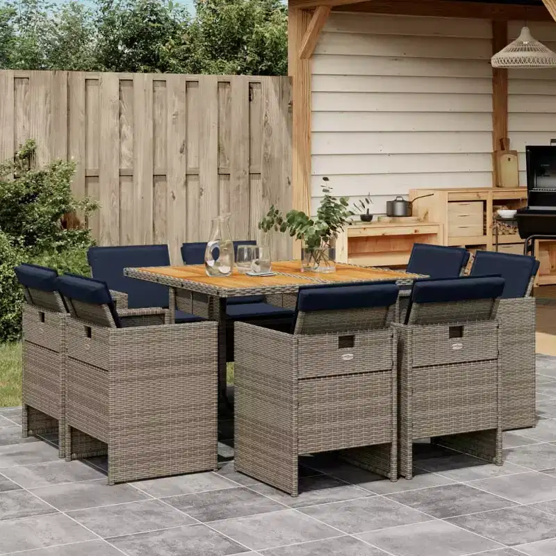 vidaXL Patio Dining Set Set of 8 Gray and Navy Blue