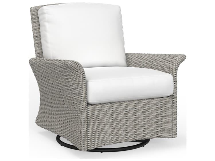 Outdoor Wicker Light Driftwood Swivel Glider Patio Lounge Chair