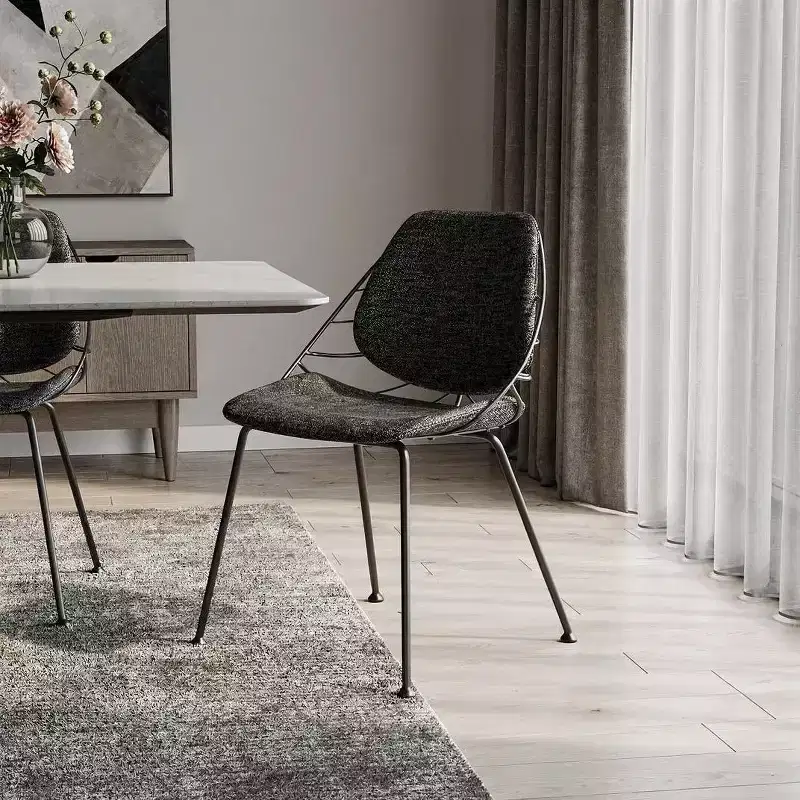 Set of 2 Black Upholstered Fabric Dining Side Chairs, Steel Frame, Armless