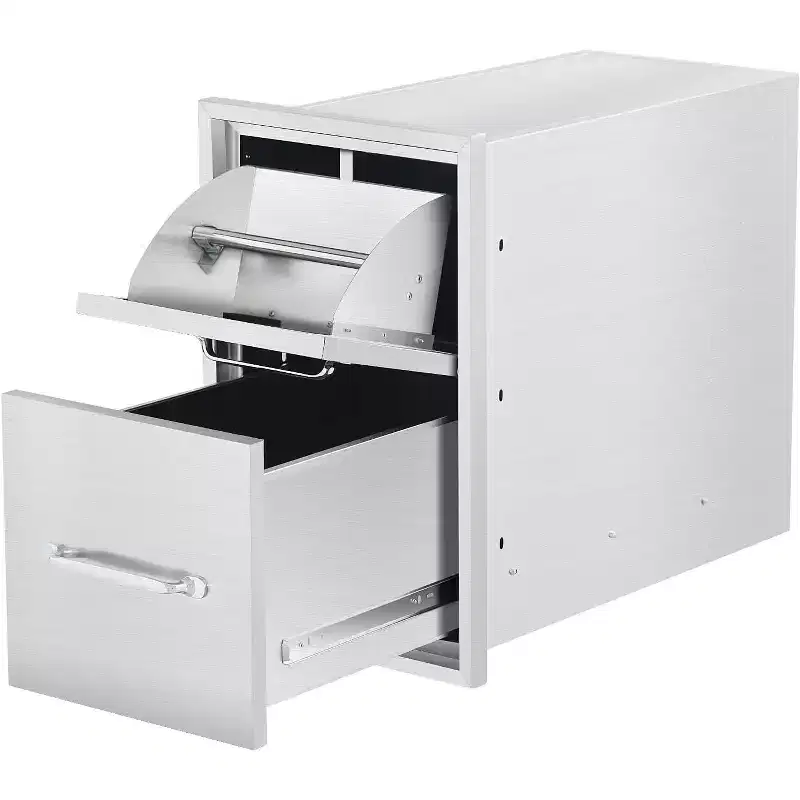16W x 21H x 23D Inch Outdoor Kitchen Stainless Steel Double Access Drawers with Paper Towel Holder Combo for BBQ Island or Grill Station