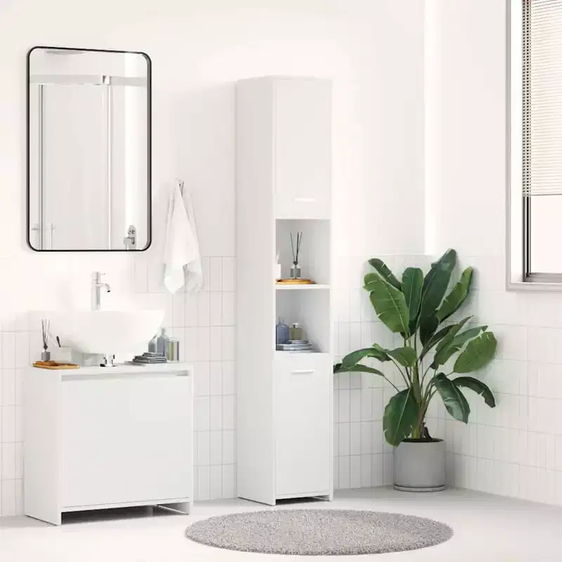 vidaXL Bathroom Cabinet White Engineered Wood Tall Bathroom Cabinet