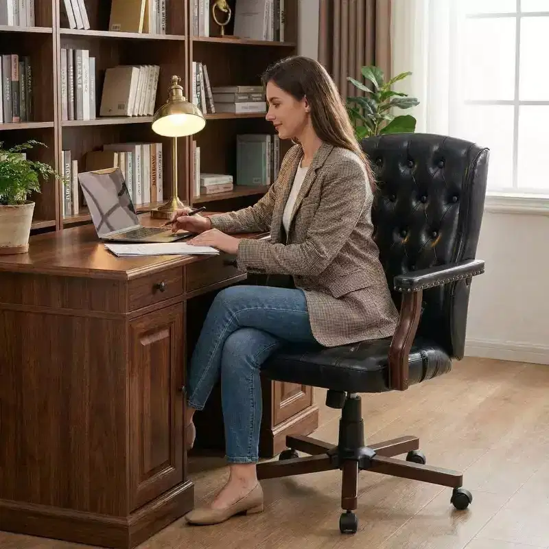 Executive Office Chair with Wingback Design and Swivel for Home Office