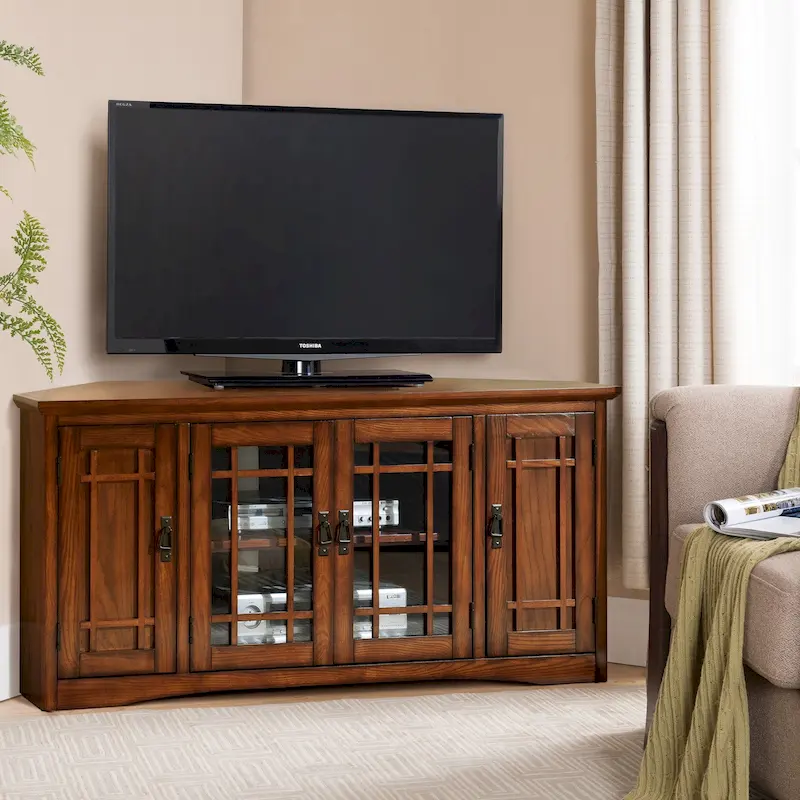 Solid Wood Mission Oak Four Door Corner TV Stand