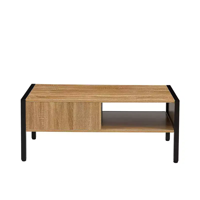 Rattan Coffee Table With Sliding Door Storage Metal Legs Boho Coffee Tables For Living Room 40.16 x 21.26 x 16.54 Inch