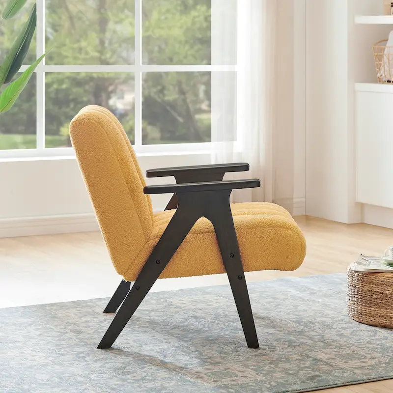 Roundhill Furniture Rella Modern Teddy Sherpa Fabric Accent Chair with Espresso Wood Frame