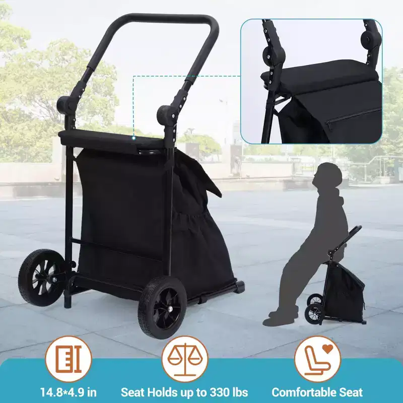 2 in 1 Foldable Hand Truck Utility Cart, Folding Grocery Cart, Heavy Duty Collapsible Shopping Cart with a Removable Waterproof Bag