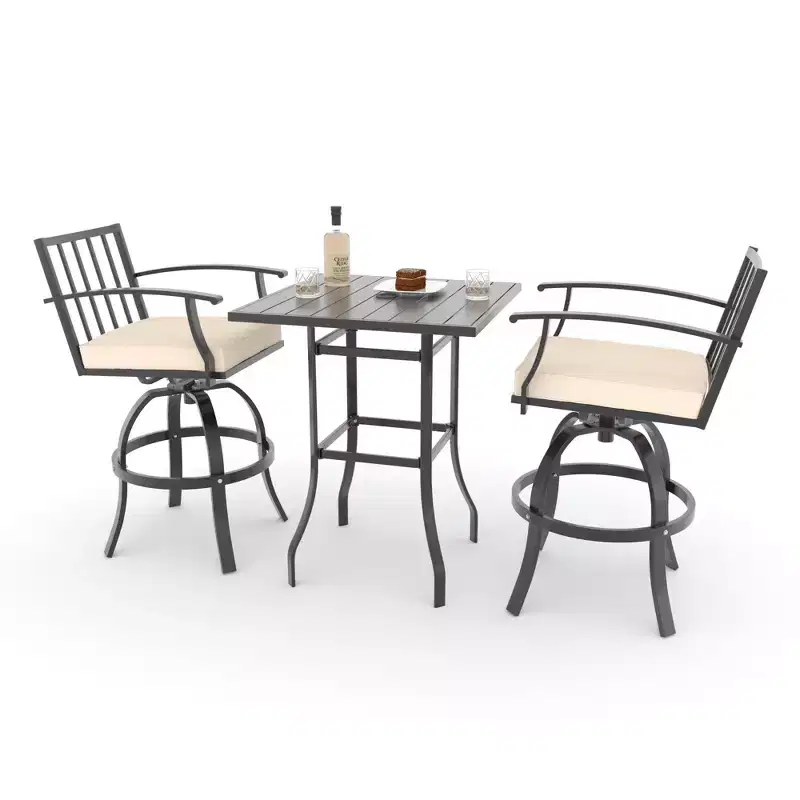 ALAULM 3PCS Patio Bar Set, Patio Table Set w/2 High Barstools&1 Bar table, for Kitchen, Lawn, Patio