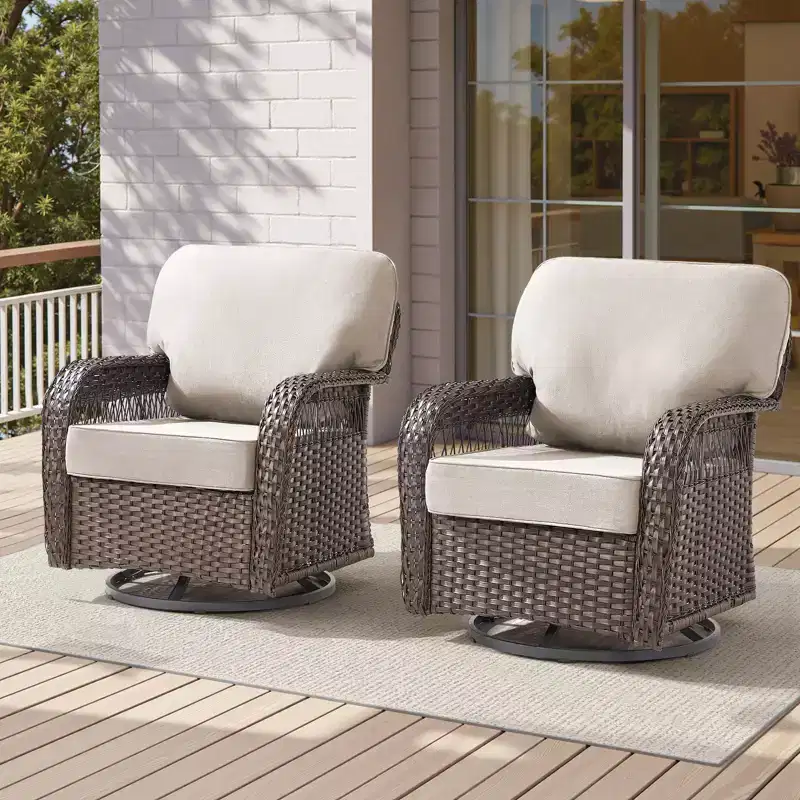 GDFStudio Tamqrah Outdoor Wicker Swivel Glider Chair with Cushions (Set of 2)
