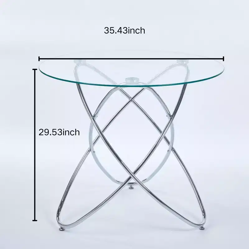 Dining Table with Chrome Metal Leg and Tempered Glass Top, Modern Space-Saving Design for Kitchen or Living Room