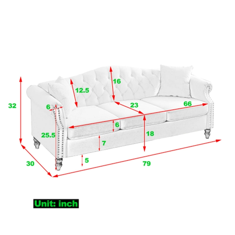 Chesterfield 3-Seater Upholstered Tufted Sofa with Rolled Arms and Nailhead