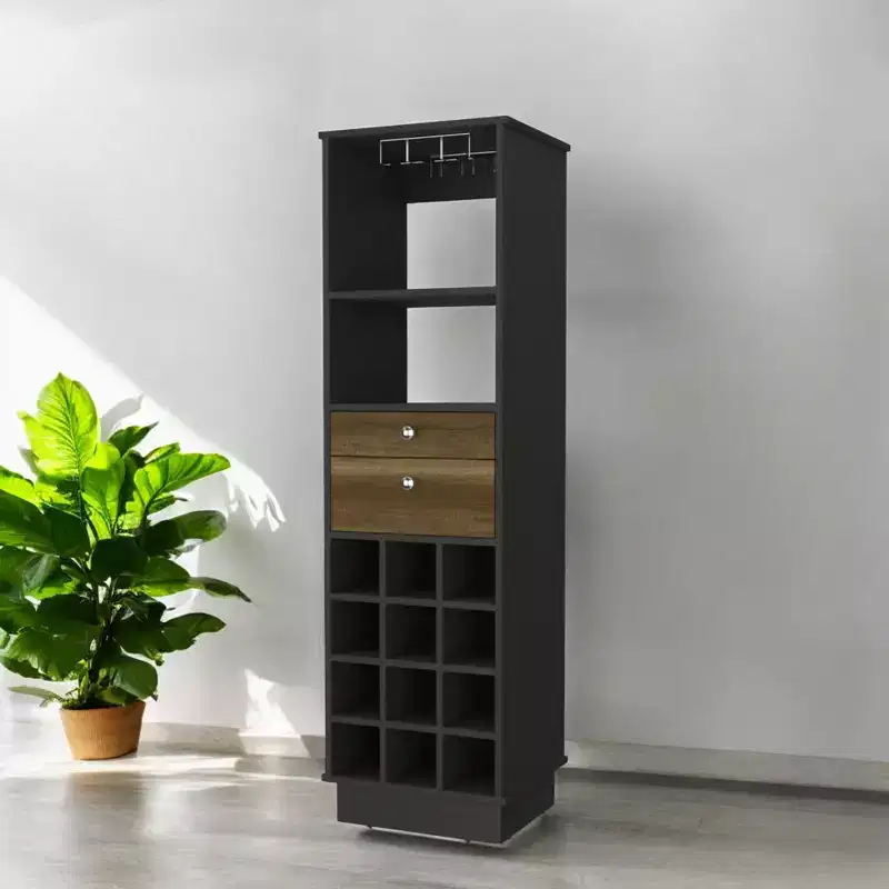 HomeRoots 18 Black Bar Cabinet With Two Drawers