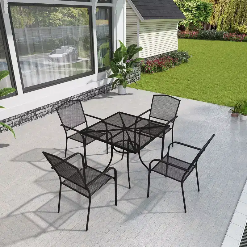Mondawe 5-Piece Steel Mesh Dining Set With1 Square Dining Table & 4 Dining Chairs
