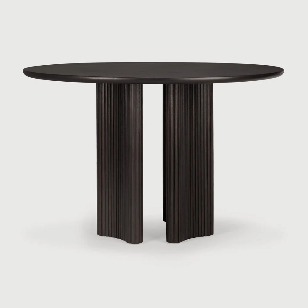 Eclectic Mahogany Wood Dining Table with Round Stacked-Stick Effect & Reversible Legs for Dining Room