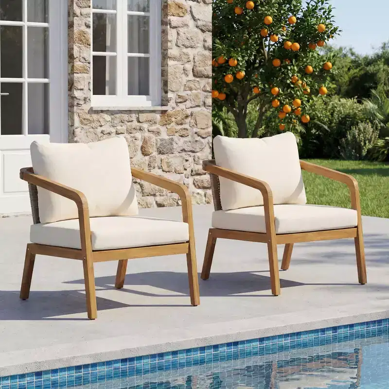 Christopher Knight Home Ethan Patio Modern Acacia Wood and PE Wicker Accent Club Chair with Cushions