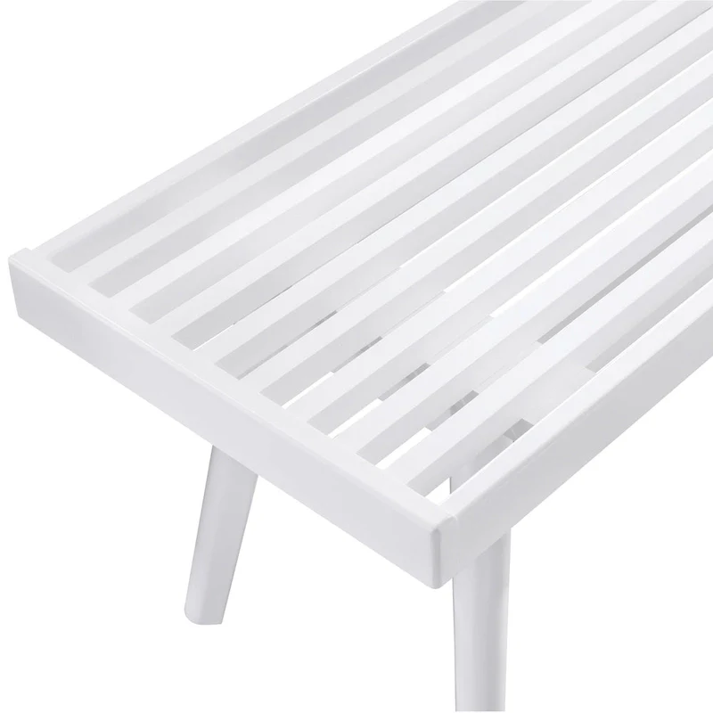 Solid Wood Slatted Bench – White, 56.30W x 16.50D x 17.50H
