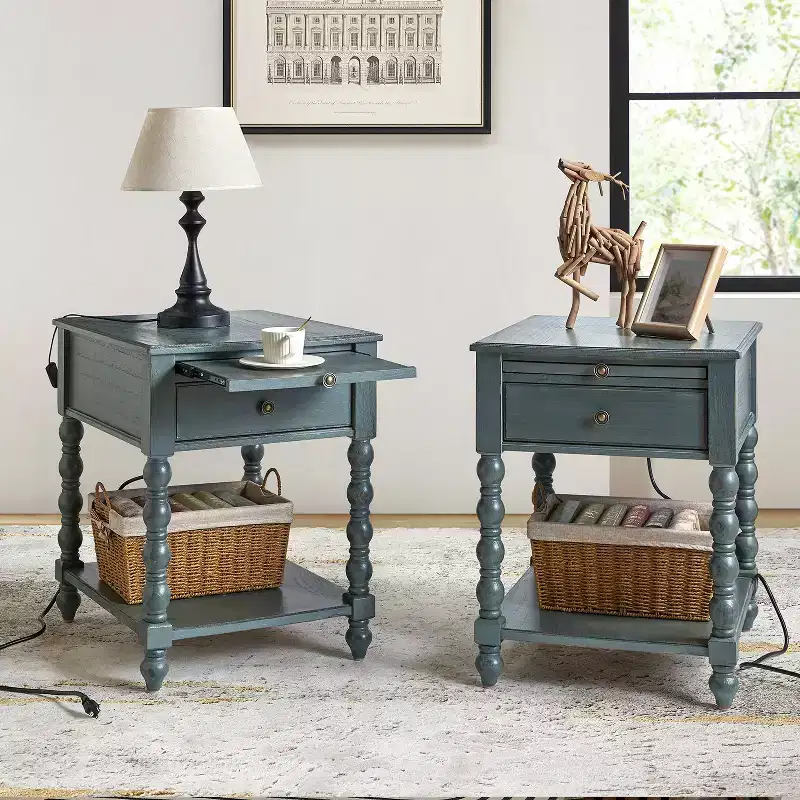 Esther 26 Tall End Table with Built-in Charging Outlets Set of 2|ARTFUL LIVING DESIGNS