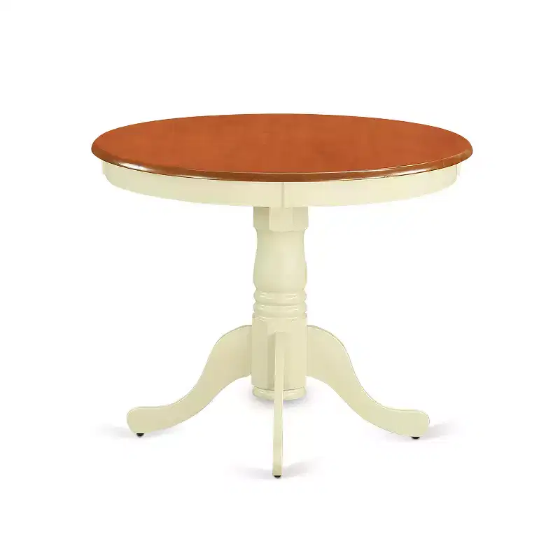 HomeStock 5-Pc Round Buttermilk & Cherry Finish Solid Wood Top Dining table with 4 Chairs with Cross Back