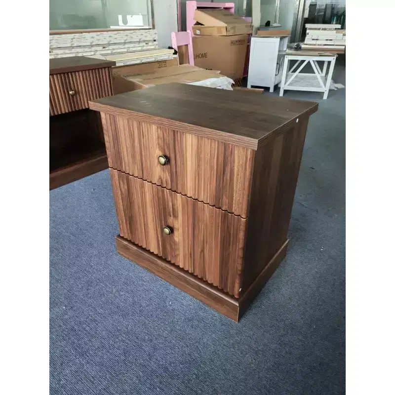 Fluted Nightstand with Drawers, Mid Century Modern Bedside Table for Living Room, Brown Nightstand with Storage, Space Saving Side Table
