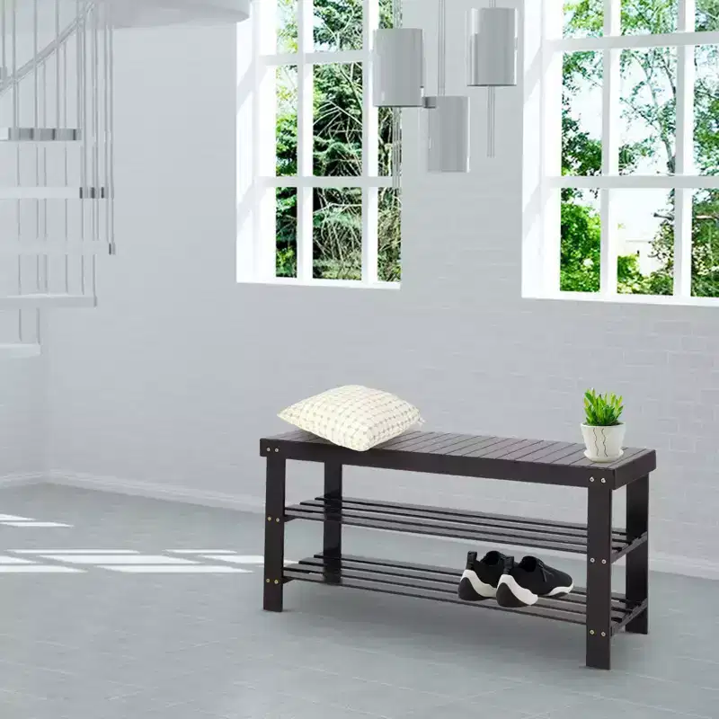 3-Tier Bamboo Shoe Rack Storage Bench - 35.43in Wide