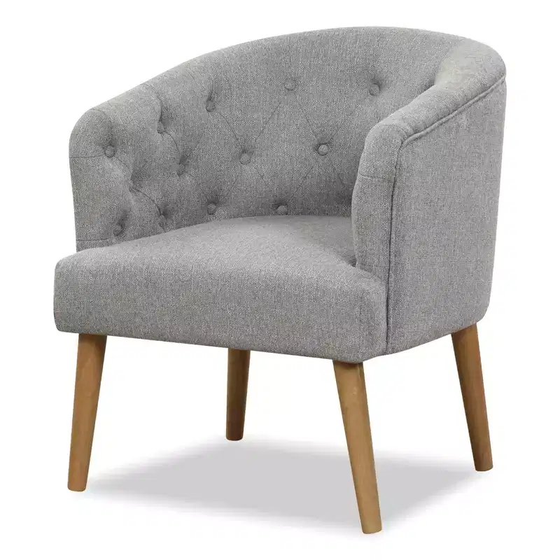 Upholstered Accent Club Armchair with Rubber Wood Legs - Linen, Button-Tufted